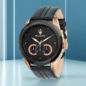 Original Maserati Men's Watch Quartz Darth Vader Waterproof Leather Strap Watches, Luxury, Precision Italian style